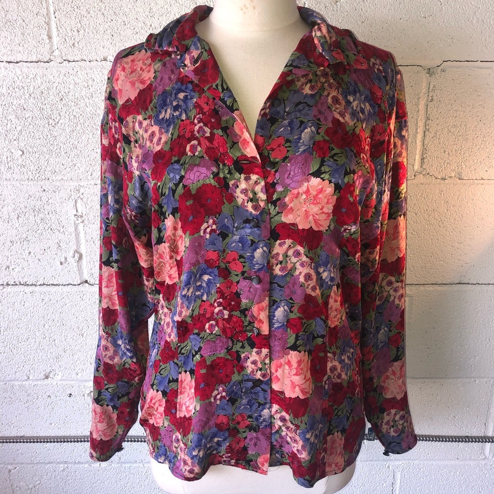 Vntg Ungaro parallel Paris floral silk blouse 12